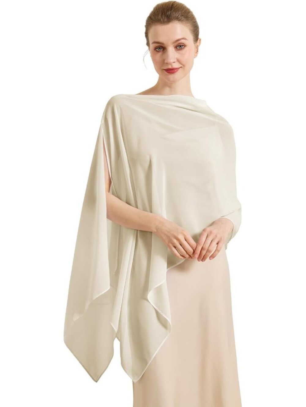 Elegant Sheer Chiffon Cape Shawl Wrap Scarf - Versatile 3 Ways to Wear for